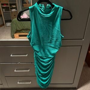 Privy Green Ruched Dress.  Sleeveless Teal Ruched Dress